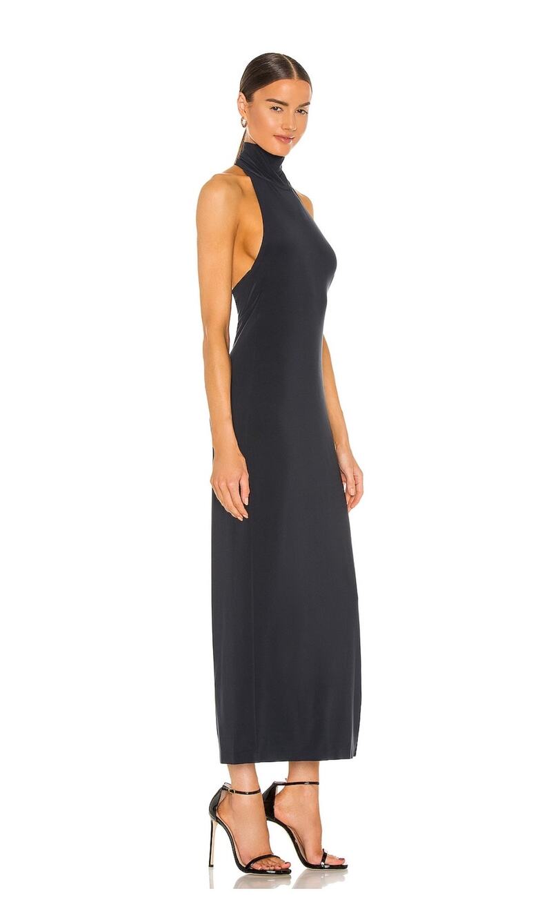 NEW Norma Kamali Halter Turtle Side Slit Gown Pewter Size XS